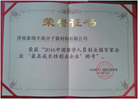 最具成長性創(chuàng)業(yè)企業(yè)證書
